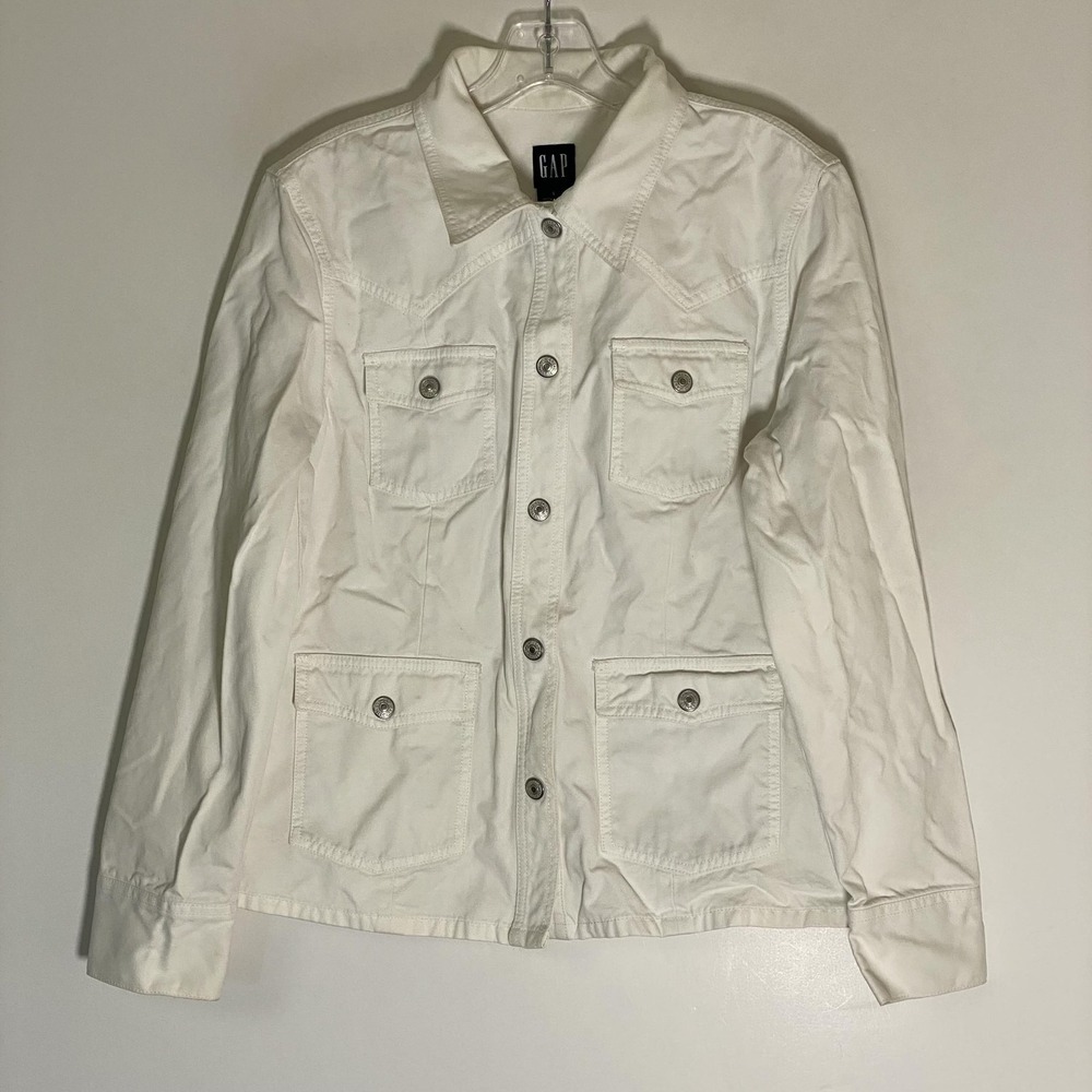 Vintage Gap Jacket Womens Large White Cotton Snap Front Utility Pockets Y2K